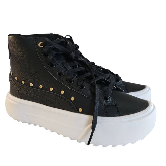 Puma kids Kaia Mid Stud Jr  black black metallic gold  size 6 US - Picture 1 of 7